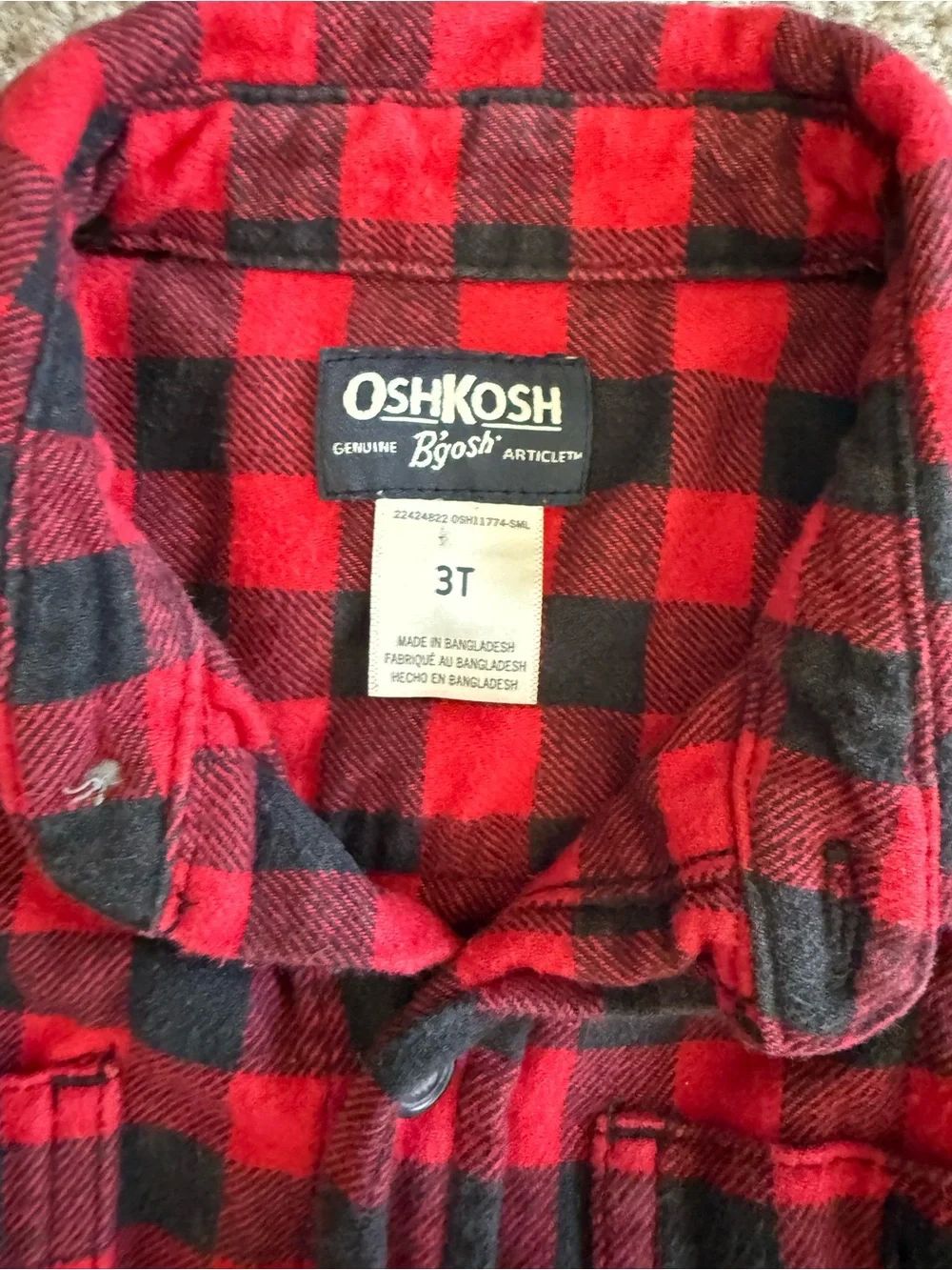OshKosh B'gosh Red and Black Plaid Button-Down Shirt